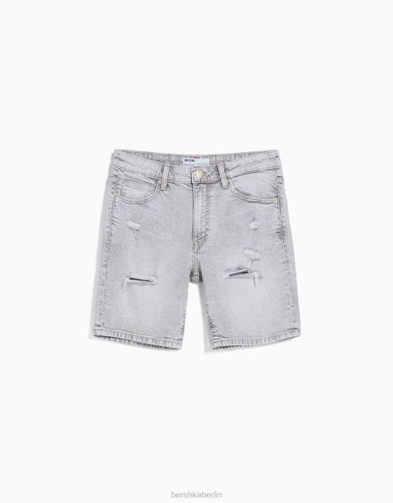 dunkelgrau Bershka Männer Zerrissene Denim-Bermudashorts H00J3343
