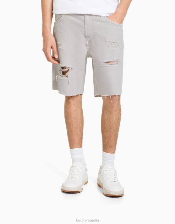 grau Bershka Männer Farbige, zerrissene Denim-Bermudashorts H00J3309