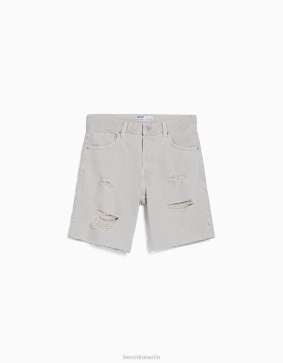 grau Bershka Männer Farbige, zerrissene Denim-Bermudashorts H00J3309