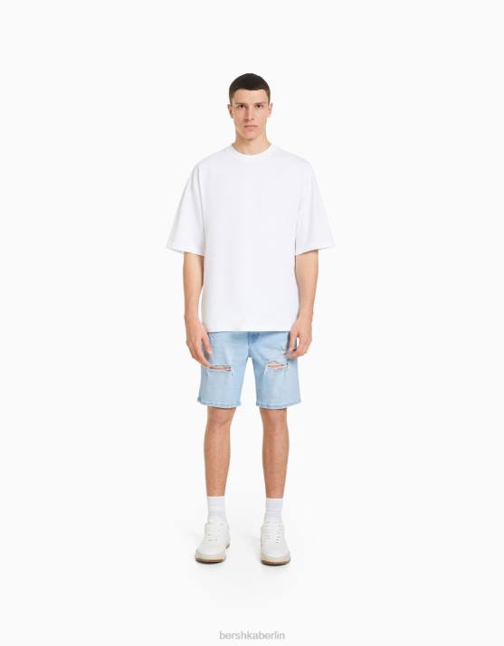 hellblau Bershka Männer Zerrissene Denim-Bermudashorts H00J3340