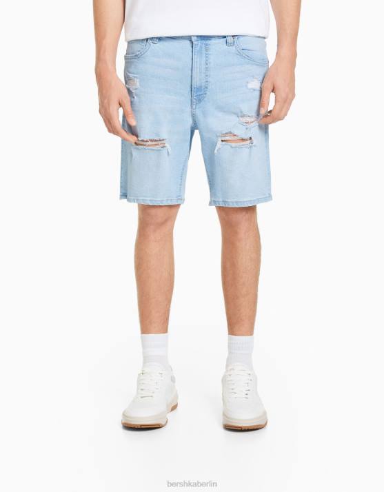 hellblau Bershka Männer Zerrissene Denim-Bermudashorts H00J3340