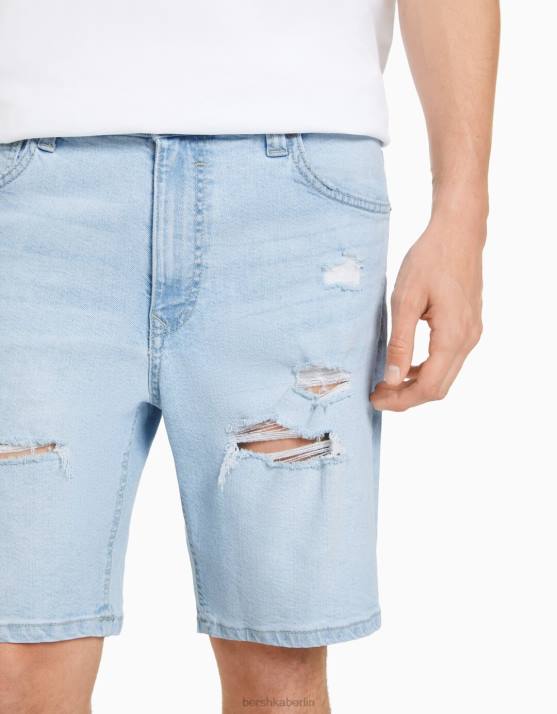 hellblau Bershka Männer Zerrissene Denim-Bermudashorts H00J3340