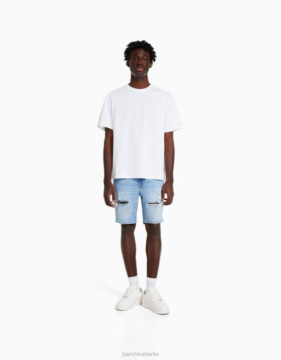 hellblau Bershka Männer Zerrissene Denim-Bermudashorts H00J3342
