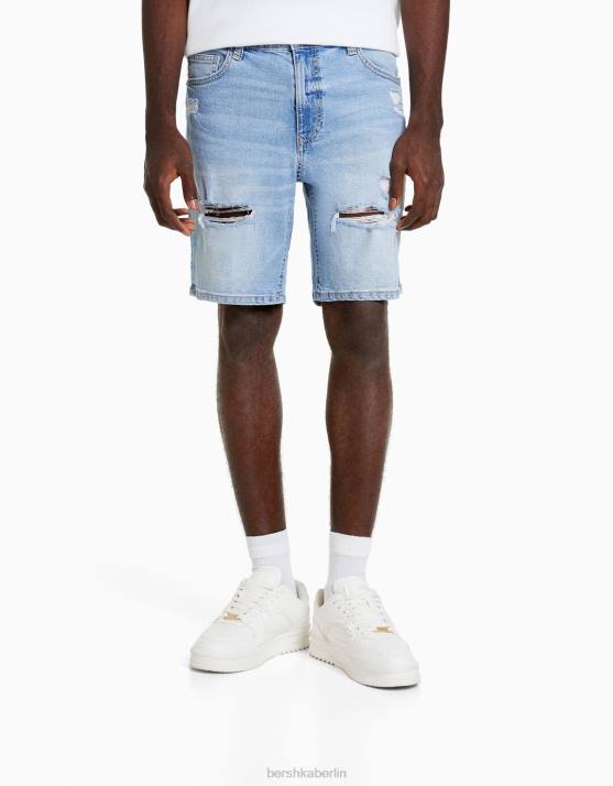 hellblau Bershka Männer Zerrissene Denim-Bermudashorts H00J3342