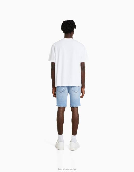 hellblau Bershka Männer Zerrissene Denim-Bermudashorts H00J3342
