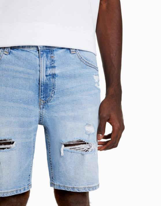 hellblau Bershka Männer Zerrissene Denim-Bermudashorts H00J3342