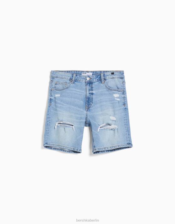 hellblau Bershka Männer Zerrissene Denim-Bermudashorts H00J3342
