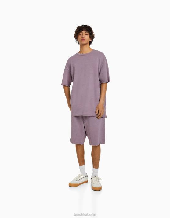 violett Bershka Männer Ausgebleichte Plüsch-Bermudashorts H00J3363