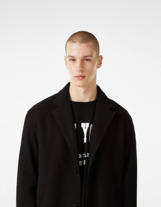 Schwarz Bershka Männer Komfortmantel H00J3090