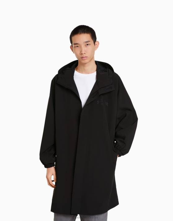 Schwarz Bershka Männer Übergroßer Parka-Mantel H00J3066