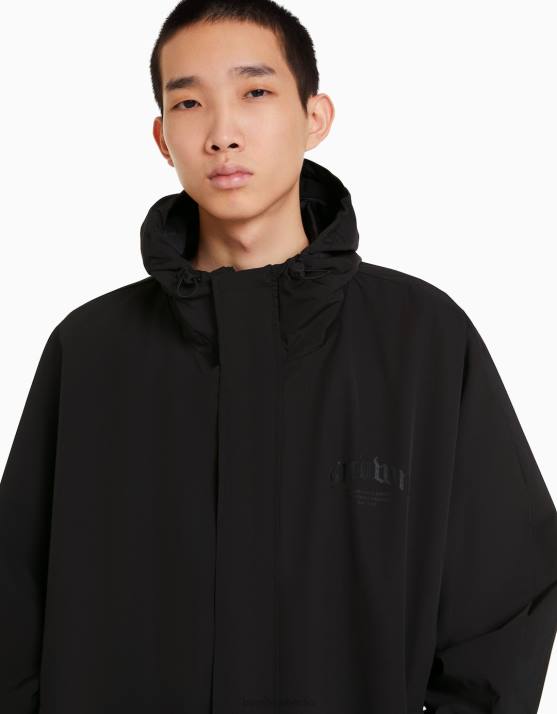 Schwarz Bershka Männer Übergroßer Parka-Mantel H00J3066