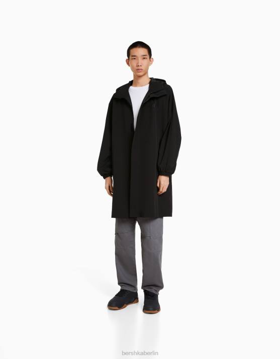 Schwarz Bershka Männer Übergroßer Parka-Mantel H00J3066