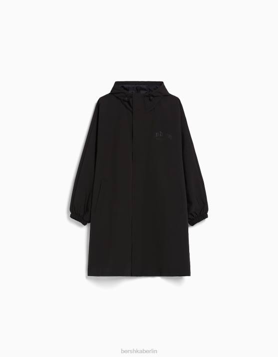 Schwarz Bershka Männer Übergroßer Parka-Mantel H00J3066