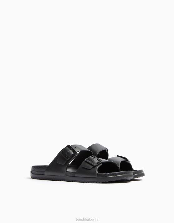 Schwarz Bershka Männer Gummierte Sandalen mit Schnallen H00J3560