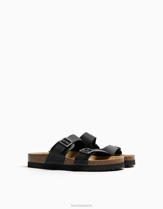 Schwarz Bershka Männer Ledersandalen mit Schnallen H00J3538