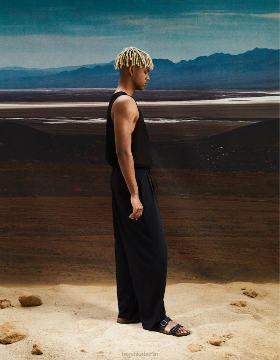 Schwarz Bershka Männer Ledersandalen mit Schnallen H00J3538