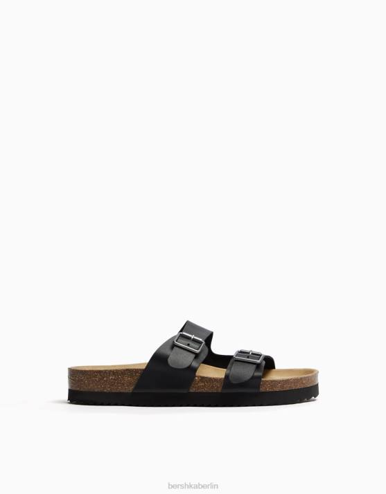 Schwarz Bershka Männer Ledersandalen mit Schnallen H00J3542