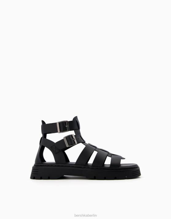 Schwarz Bershka Männer Riemchensandalen H00J3537