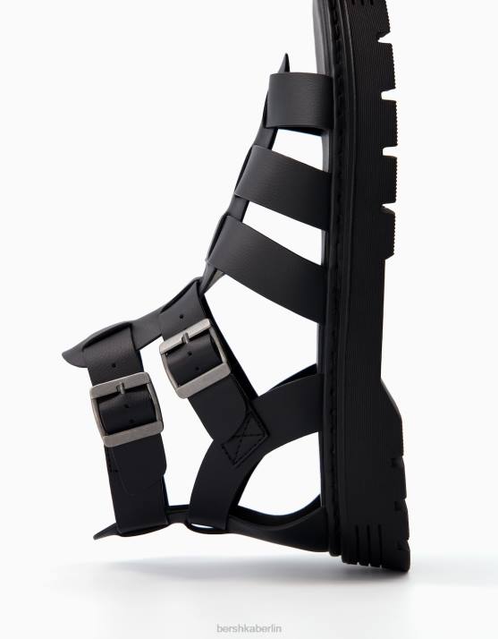 Schwarz Bershka Männer Riemchensandalen H00J3540