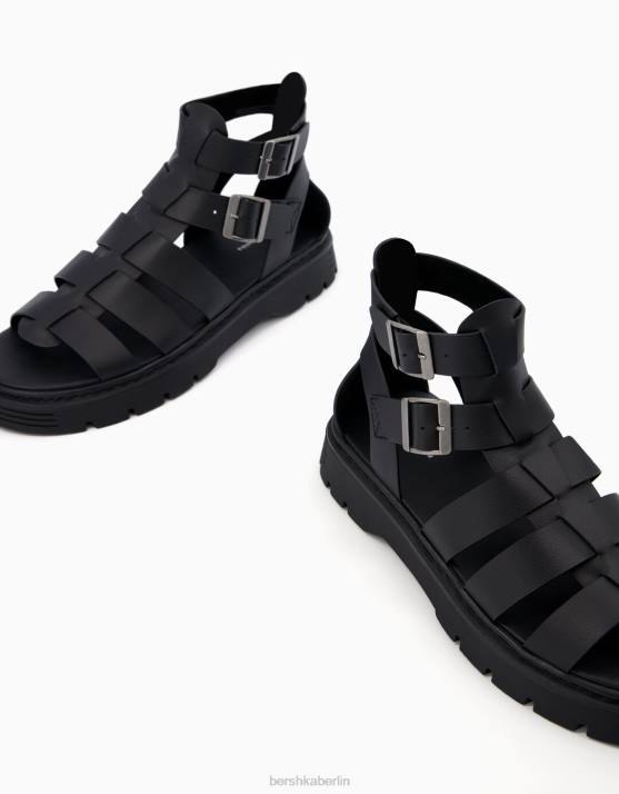 Schwarz Bershka Männer Riemchensandalen H00J3540