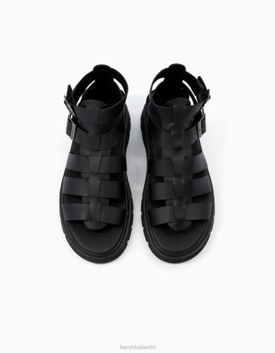 Schwarz Bershka Männer Riemchensandalen H00J3540