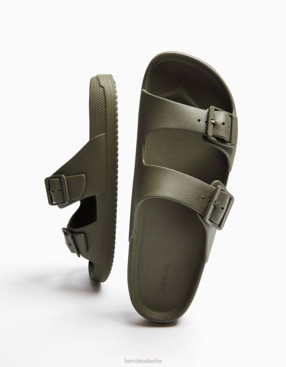 khaki Bershka Männer Gummierte Sandalen mit Schnallen H00J3561