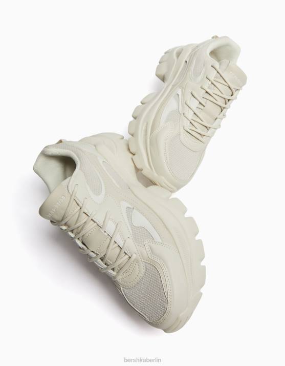 Sand Bershka Männer kontrastierende Mesh-Sneaker H00J3505