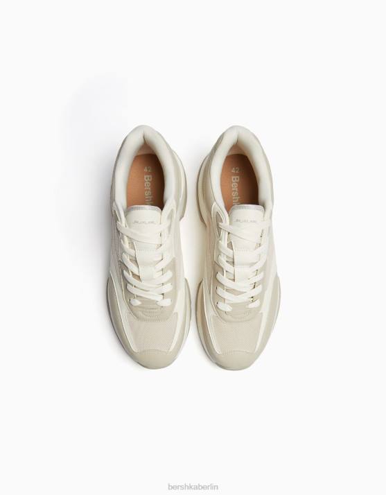 Sand Bershka Männer kontrastierende Mesh-Sneaker H00J3513