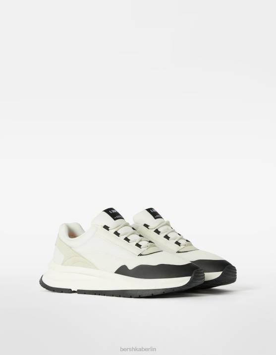 Weiss Bershka Männer kombinierte Stoffsneaker H00J3514