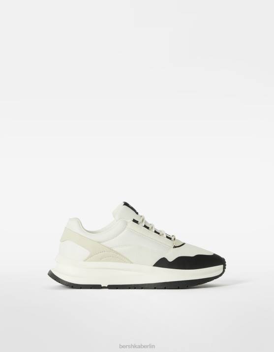 Weiss Bershka Männer kombinierte Stoffsneaker H00J3514