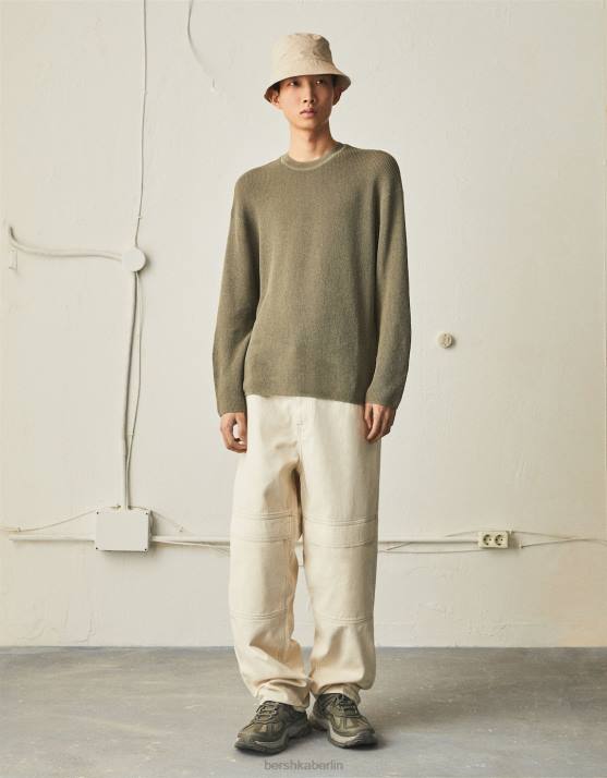 khaki Bershka Männer kontrastierende Mesh-Sneaker H00J3525