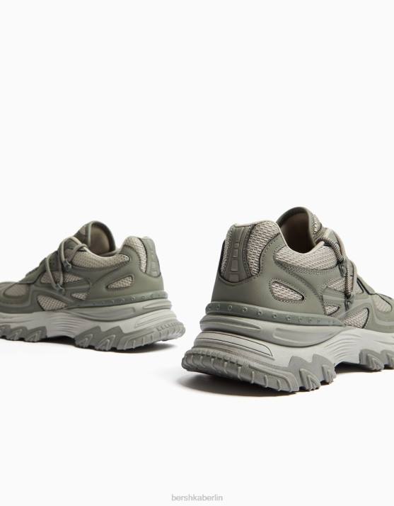 khaki Bershka Männer kontrastierende Mesh-Sneaker H00J3525
