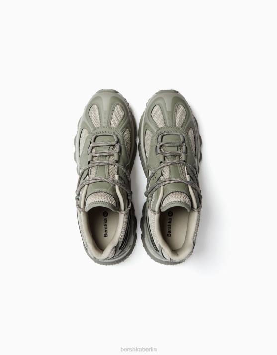 khaki Bershka Männer kontrastierende Mesh-Sneaker H00J3525