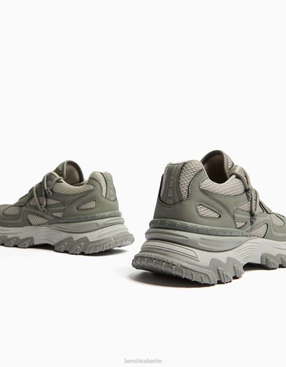 khaki Bershka Männer kontrastierende Mesh-Sneaker H00J3526