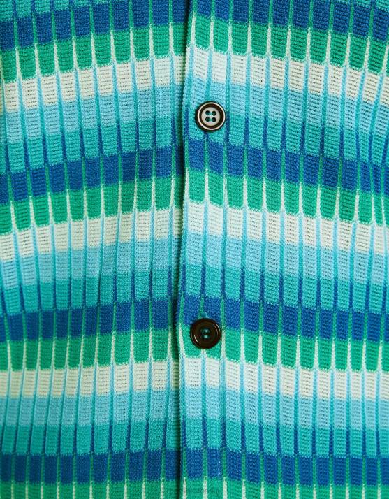 Blau Bershka Männer Bowlingshirt mit Retro-Print H00J2911