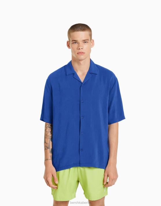 Blau Bershka Männer Fließendes Kurzarmshirt H00J2920