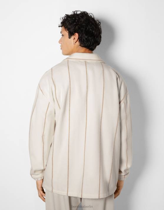 Creme Bershka Männer gestreiftes Überhemd H00J2938