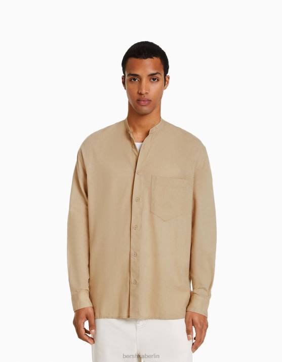Kamel Bershka Männer Langärmliges Hemd aus Leinenmischung H00J2893