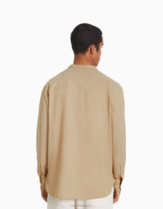 Kamel Bershka Männer Langärmliges Hemd aus Leinenmischung H00J2893