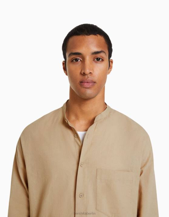 Kamel Bershka Männer Langärmliges Hemd aus Leinenmischung H00J2893