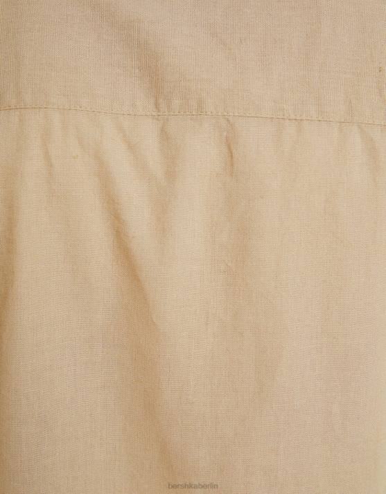 Kamel Bershka Männer Langärmliges Hemd aus Leinenmischung H00J2893