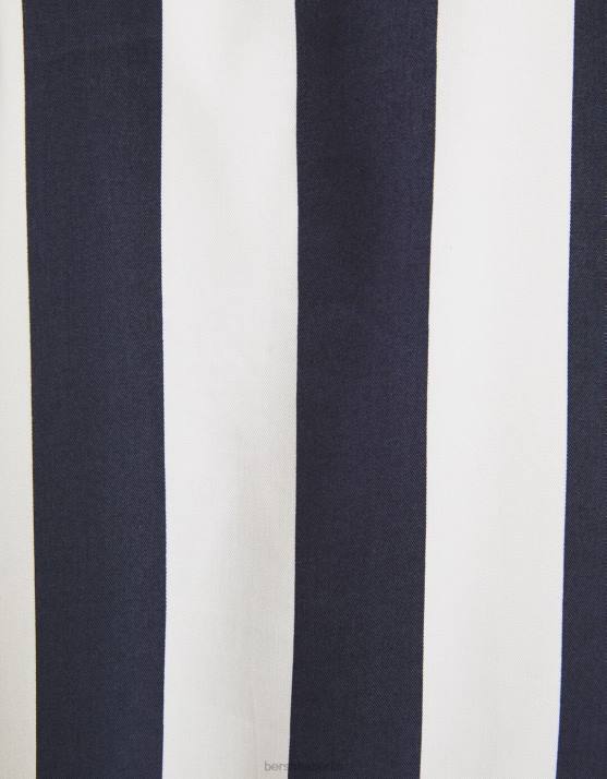 Marine Bershka Männer Kurzarmhemd aus gestreiftem Twill H00J2932