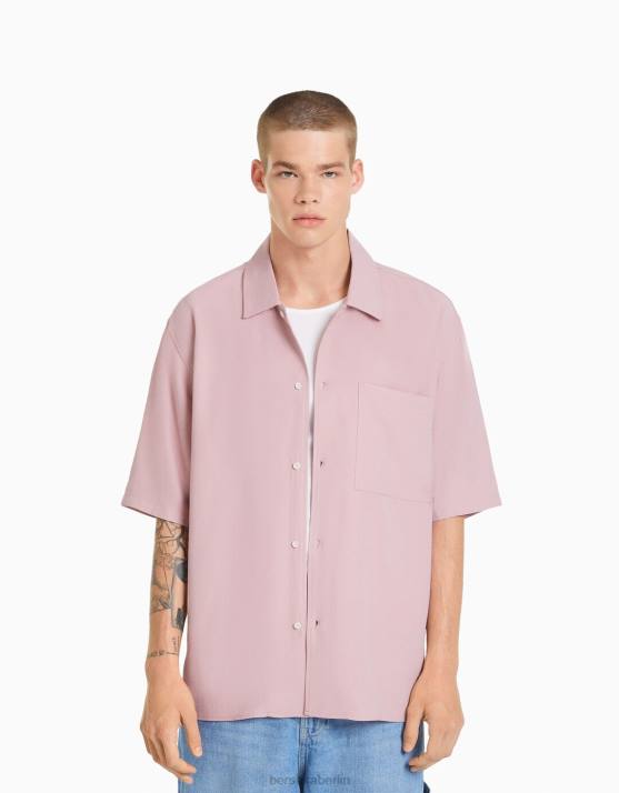 Rosa Bershka Männer Kurzarmhemd mit entspannter Passform H00J2908