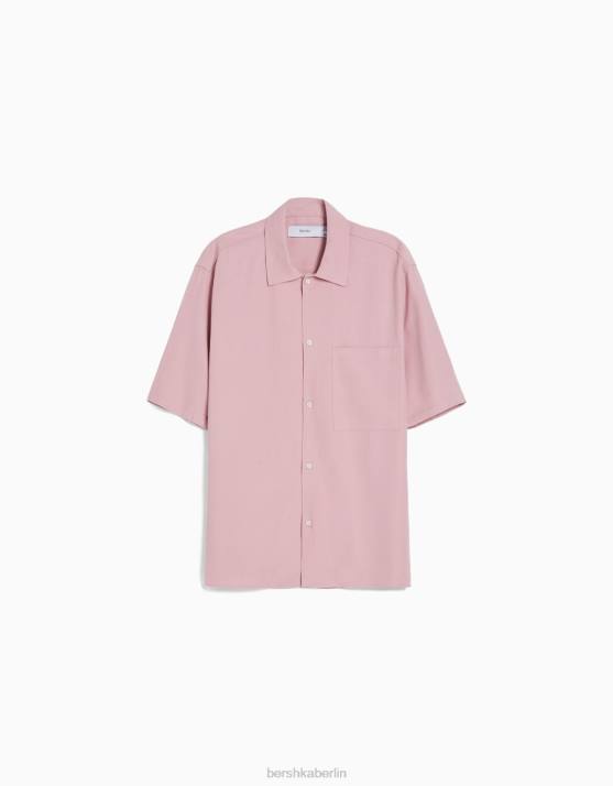 Rosa Bershka Männer Kurzarmhemd mit entspannter Passform H00J2908
