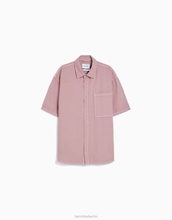 Rosa Bershka Männer übergroßes Kurzarmhemd H00J2916