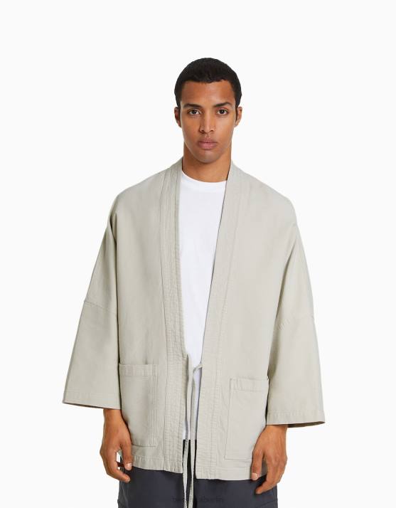 Sand Bershka Männer Langärmliger Kimono mit Taschen H00J2884