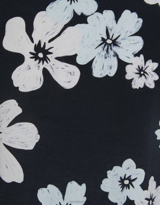 Schwarz Bershka Männer Kurzarmhemd mit Blumendruck H00J2891