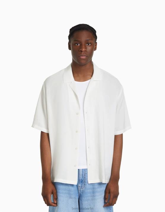 Weiss Bershka Männer Fließendes Kurzarmshirt H00J2917