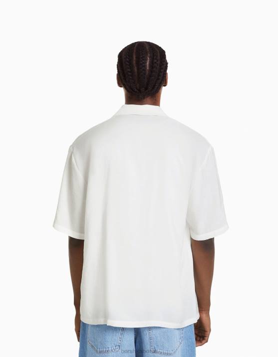 Weiss Bershka Männer Fließendes Kurzarmshirt H00J2917
