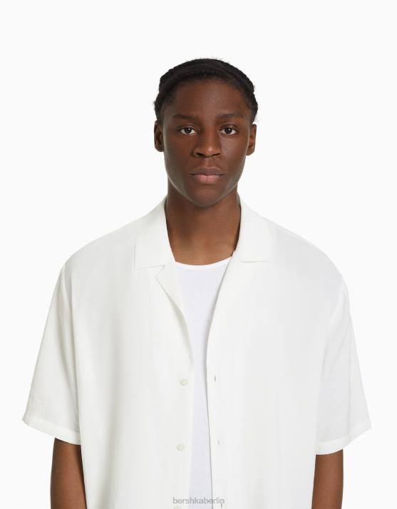 Weiss Bershka Männer Fließendes Kurzarmshirt H00J2917